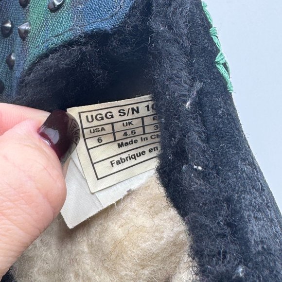 Ugg Slippers Womens Size 6 Ansley Stud Black Watch Tartan Uggpure Grunge Suede - Picture 8 of 10